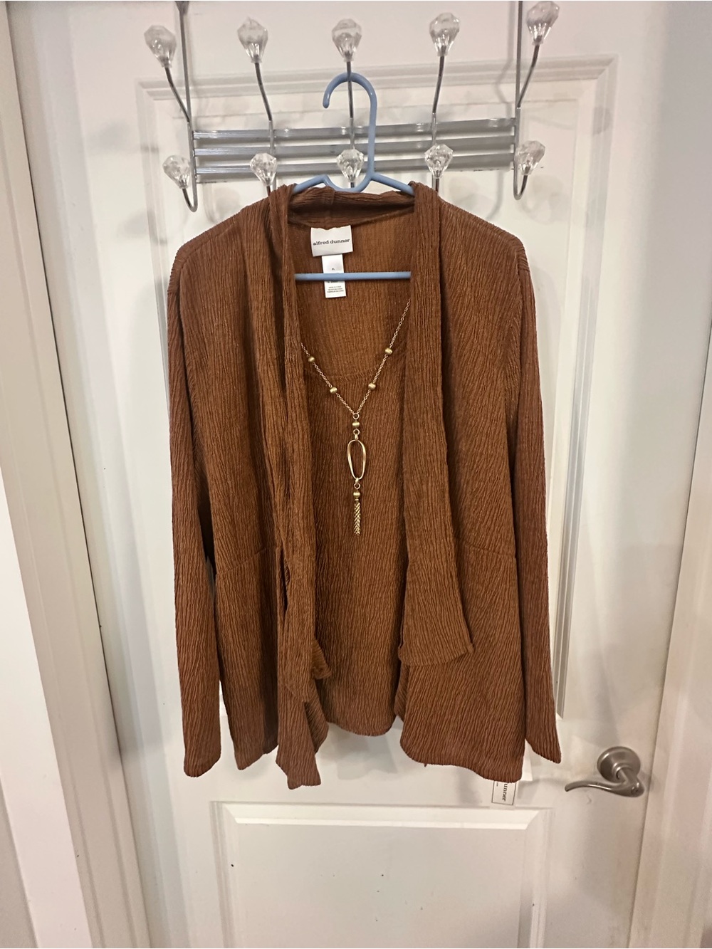 Women’s Open-Front Ribbed Cardigan- Brown